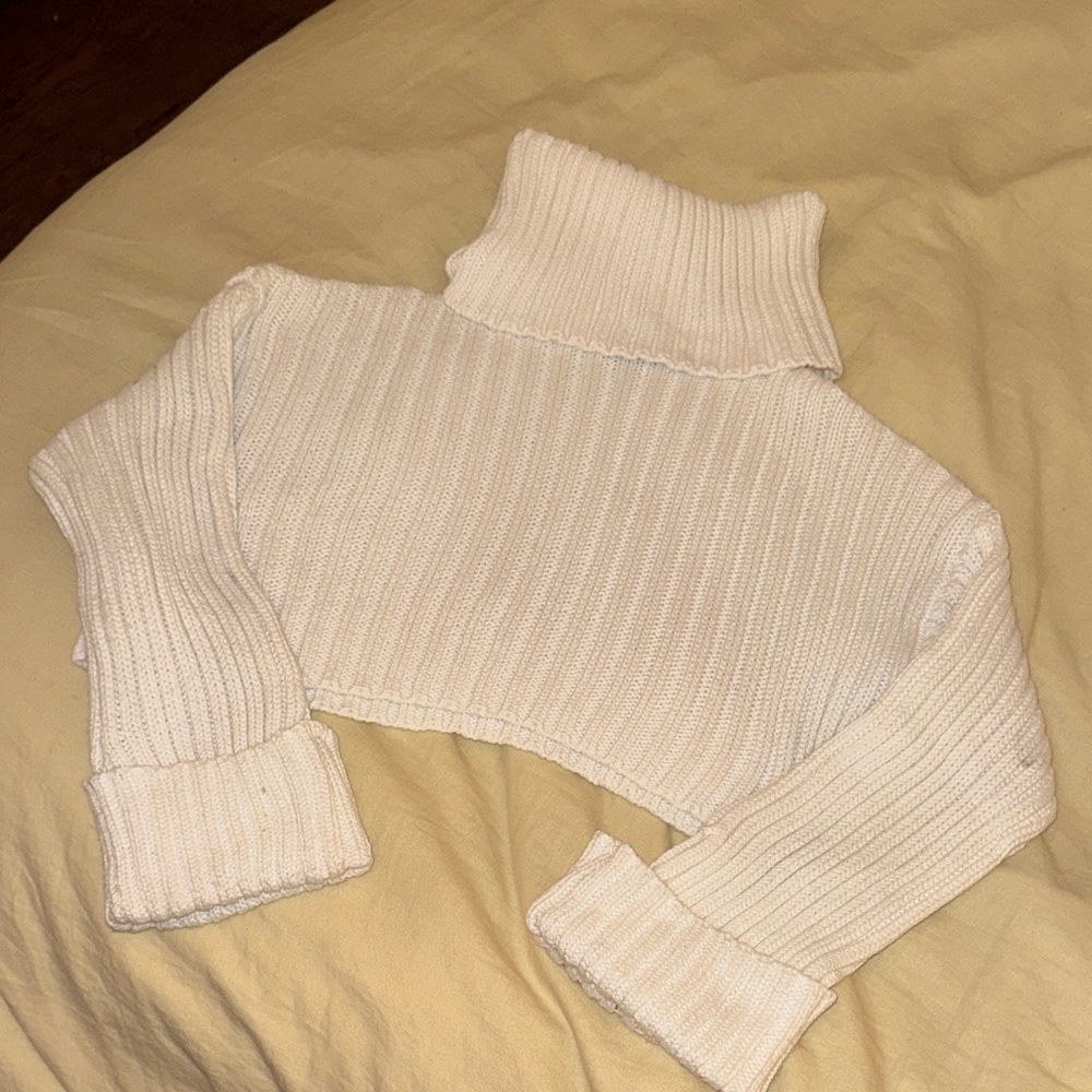 Cotton Candy LA Cozy Cream White Cropped Turtleneck Sweater